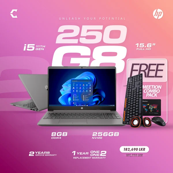 HP 250 G8 | i5 11th Gen | 256GB NVME SSD | 8GB RAM DDR4 | 15.6" FHD Display (FREE Combo Pack)