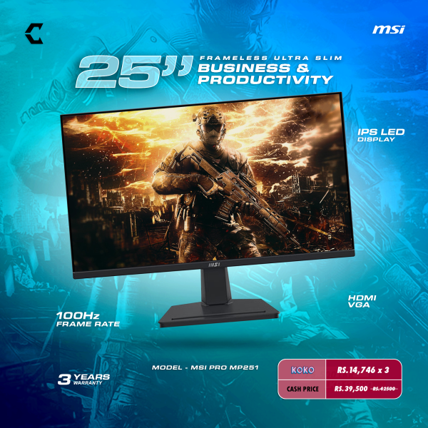 MSI Pro MP225 21.5" 100Hz  IPS FHD Ultra Slim Frameless Monitor
