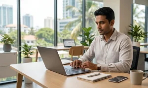 Business laptops in Sri Lanka for office and remote work in a modern professional workspace